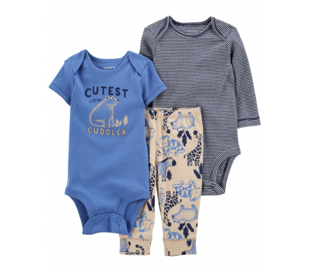 Carters Set 3PC Pant y 2 Bodies Animales Niño 12M