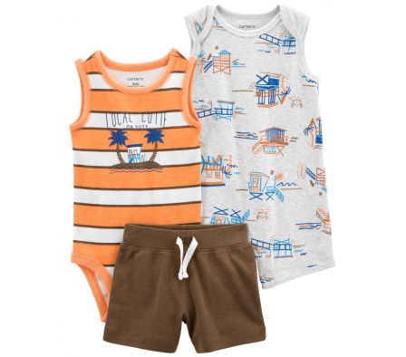 Carters Set Monito Corto, Short y Body Algodón Niñ