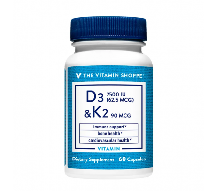 The Vitamin Shoppe D3 2500 IU K2 90 mcg Caps 60