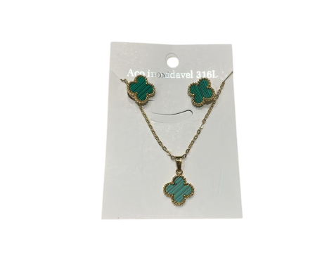Bling Conjunto Acero Trebol Verde