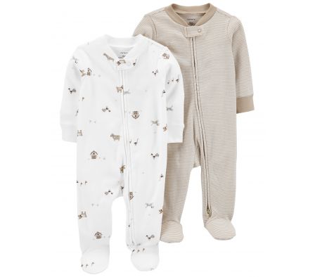 Carters Pack Pijamas C/ Pie Beige Blanco 9M