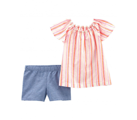 Carters Set Blusa Rayas y Short Jean Niña 24M