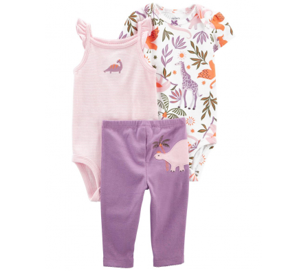 Carters Set Bodies y Pantalón Dino Niña 6M