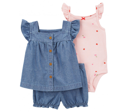 Carters Set con Short, Blusa y Bodie Niña 12M