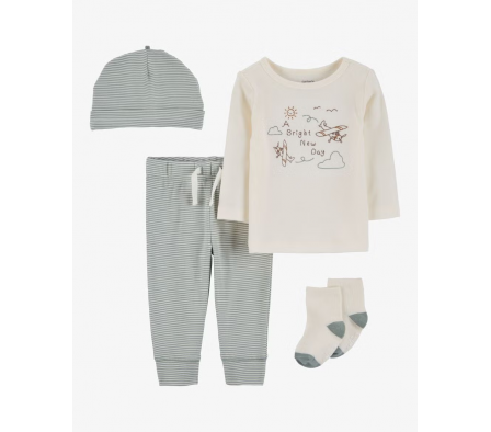 Carters Pant Remera Medias Gorro Avion 12M