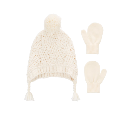 Carters Gorro Pom Pom y Guantes Marfil Niña 0/9M