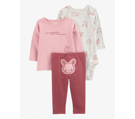 Carters Set Pantalon, Remera y Body Conejo 24M