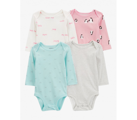 Carters Pack 4 Bodies Mangas Largas Estampados 24M