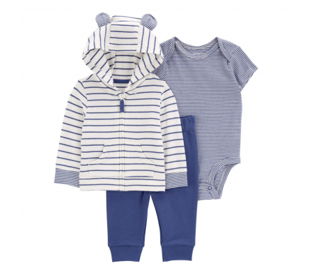 Carters Set Body, Campera y Pant Rayas Niño 3M