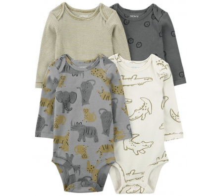 Carters Pack 4 Bodies Safari Niño NB