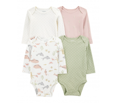 Carters Pack 4 Bodies Mangas Largas Océano 18M