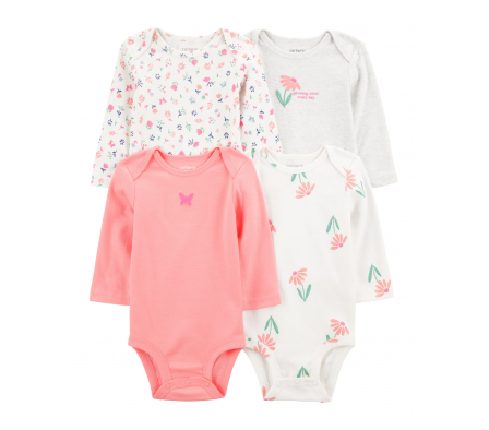 Carters Pack 4 Bodies Mangas Largas Floral 24M