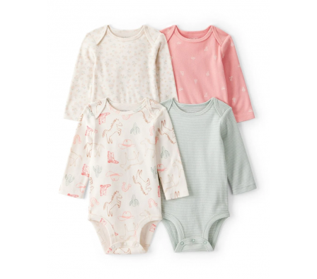 Carters Pack 4 Bodies Mangas Largas Vaqueras 18M