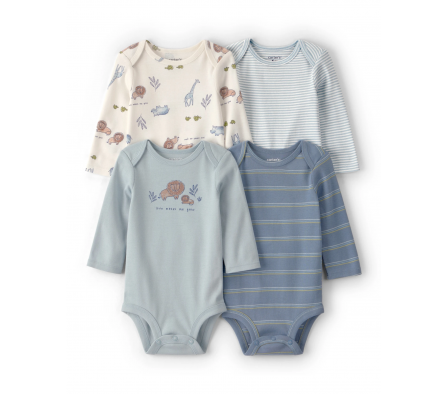 Carters Pack 4 Bodies Mangas Largas Safari 18M