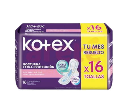 Kotex Toalla Femenina Nocturna con Alas 16 Unid.