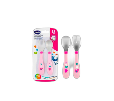 Chicco Cubierto Acero Inox 18m+ Rosa