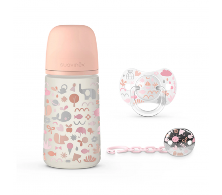 Suavinex Set de Biberon + Broche + Chupete Pink 