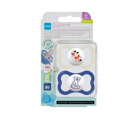 Mam Chupete Supreme Silicona 6M Azul/Marfil 2 unid